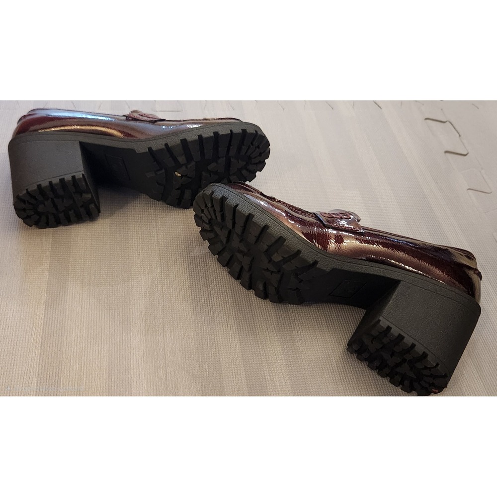 Sun + Stone Maydee Burgundy Patent Chunky Block Heel Penny Loafers Lug Sole 6.5M - Picture 3 of 8